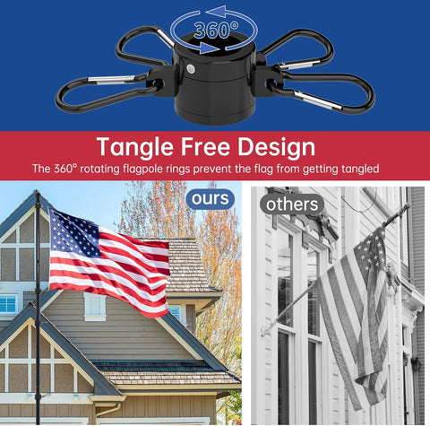 Tangle-free design of 10 Ft In Ground Flag Pole Kit With Five Prongs Base, Heavy Duty Rust Resistant Steel, Easy Assembly, Built To Last.