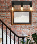 Industrial Farmhouse Vanity Light With Three Lights Water Pipe Wall Sconce For Powder Room Bedroom Dressing Room And Entryway Modern Bath Lighting Dope Industrial Vibe mounted on brick wall above staircase.