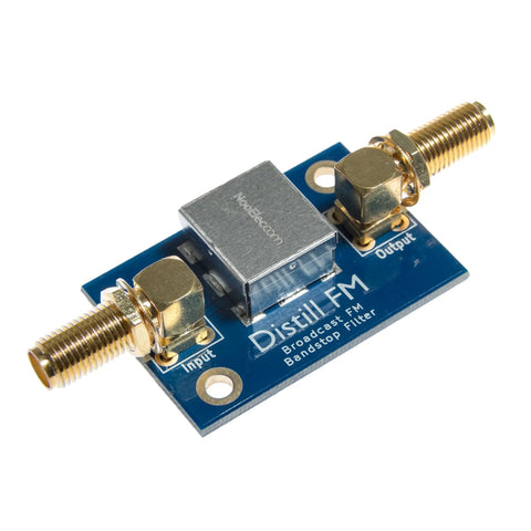 SDR FM Notch Filter For Interference Free Tuning Strong 40dB Attenuation At Broadcast Frequencies Bandstop Design, blue circuit board, SMA connectors
