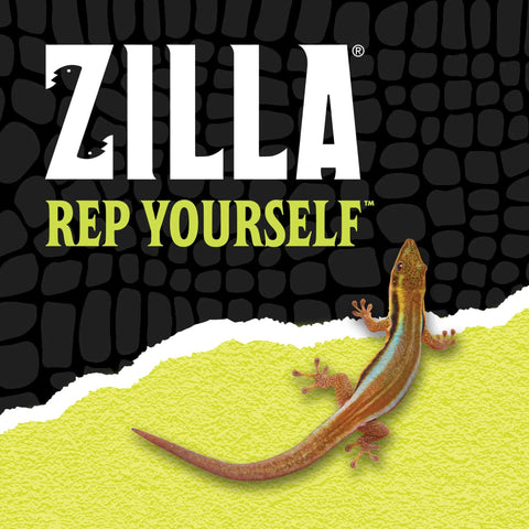 Zilla logo with a gecko on textured green and black background, Fresh Air Screen Cover For Reptile Terrariums branding