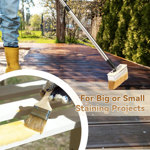 Long Reach Deck Stain Brush Kit With 60 Inch Extension Pole for easy staining of deck and outdoor furniture with 7-inch brush