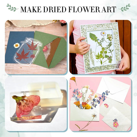 Image of DIY pressed flower art including frames, bookmarks, and cards using the 6 Layer Flower Press Kit For Adults With About 12 By 7 Inch Plates To Press Flowers Leaves And Herbs DIY Flower Preservation For Bookmarks Weddings And Arts Craft Gifts Dope Gift.