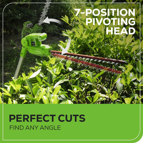 40V Cordless Pole Hedge Trimmer With 20 Inch Dual Action Blade And Included 2Ah Battery And Charger G Max System in use, trimming bushes