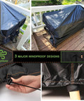 Heavy Duty Waterproof Outdoor Sofa Cover for 3 Seater Patio Couch 79x37x35 inches on deck showing windproof features and secure fastenings