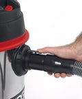 Connecting hose to 16-Gallon Stainless Steel Wet Dry Shop Vacuum With Cart, Pro Hose, Drain And Blower Port, 6.5 Peak HP Motor, Red
