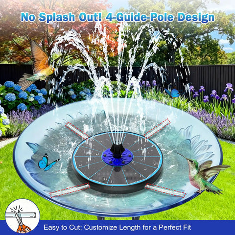 3.5W Glass Panel Solar Fountain With RGB Night Show, Anti Drift Fixer, And 7 Nozzles, Bird Bath Fountain in garden pond