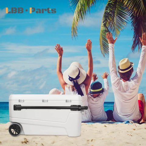 Family enjoying beach with cooler equipped with Stainless Steel Replacement Cooler Hinges With Screws For Rectangular Coolers 25 To 165 Qt Fits Most Ice Chests 2 Pack Easy Install Beefed Up Durability Heavy Duty Rust Resistant.