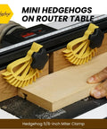 Vertical Table Saw Fence Featherboard Hold Down For Router Tables Quick Adjustment Spiral Grip Clamp in use on router table with lumber.
