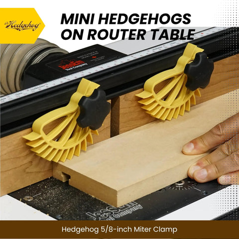 Vertical Table Saw Fence Featherboard Hold Down For Router Tables Quick Adjustment Spiral Grip Clamp in use on router table with lumber.