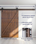 Heavy Duty Sliding Barn Door Hardware Kit With Reinforced Steel Rollers And Silent Tracks, 9 ft rail shows specifications for installation.