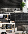 Living room with Pink 3D Wall Panels Set, Peel and Stick Self Adhesive Foam Brick Wallpaper for Interior Walls, modern decor.
