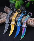 Folding Pocket Knife For Men With 3D Dragon Embossed Handle, set of four, beefy 440 stainless steel blade, various finishes.