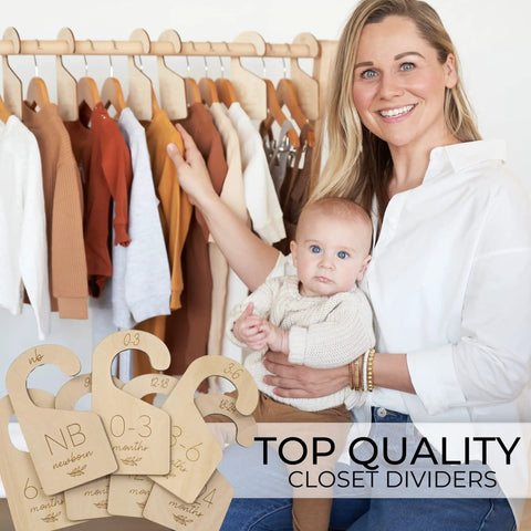 Keep Your Baby Wardrobe Slick And Organized With This Premium Wooden Closet Divider Set Including Seven Size Marked Hanger Tags For Newborns Through Toddlers Game Changer For Stress Free Dressing Routines