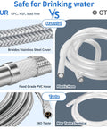12ft stainless steel braided ice maker water line with 1/4 fittings; flexible universal-fit supply hose