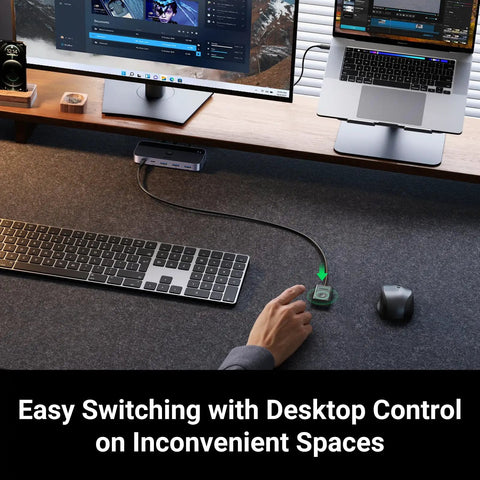 USB Three Point Zero Switch For Two PCs To Share Keyboard Mouse Printer Scanner And Other USB Devices With Four Ports And Included Cables And Controller For Easy Switching Between PCs