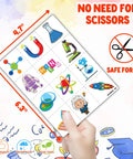 Hand holding sheet of science-themed temporary tattoos, part of Science Party Favors Bundle With 24 Temporary Tattoos And 24 Slap Bracelets.