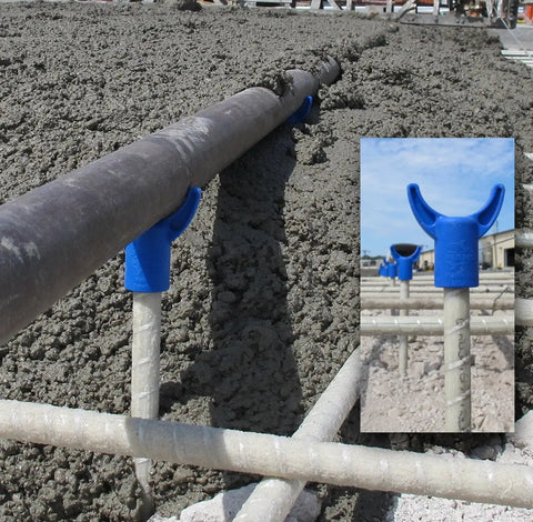FinCap Concrete Screed Chair Stay In Place Slab Support for 1-1/2 Inch ID Pipe Non Corrosive Polymer Fits 1/2 Inch Rebar on site