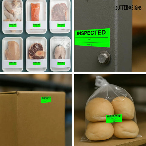 Fluorescent Green Inspection Stickers 1 Inch By 2.25 Inch Pack Of 600 For Quality Control on various packaging and surfaces