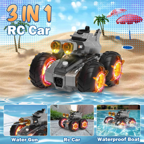 3-in-1 Dope Amphibious RC Car With Water Gun for Land and Water Play on beach