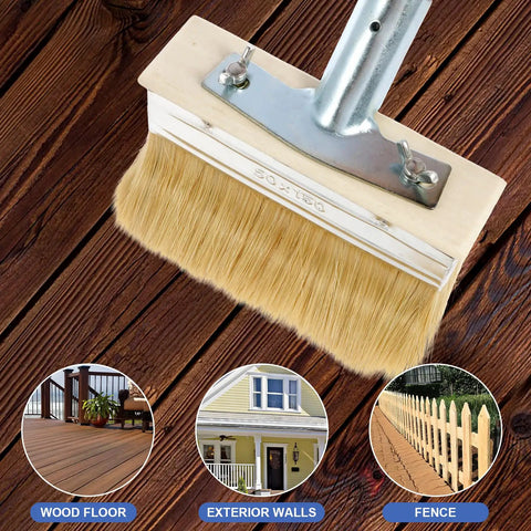 Long Handle Deck Stain Brush With 67 Inch Stainless Steel Extension Pole for wood floors, exterior walls, and fences