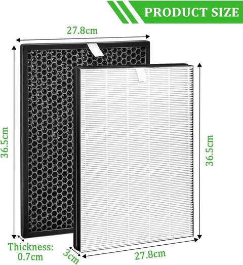 Replacement Filter Set For Air Purifier Series 1000 And 1000i With True HEPA Filter And Activated Carbon, product size shown