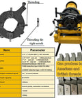Built Tough Electric Pipe Threader Machine Half To Four Inch Range Featuring 4 Point 9 Inch Chuck with threading die and specs
