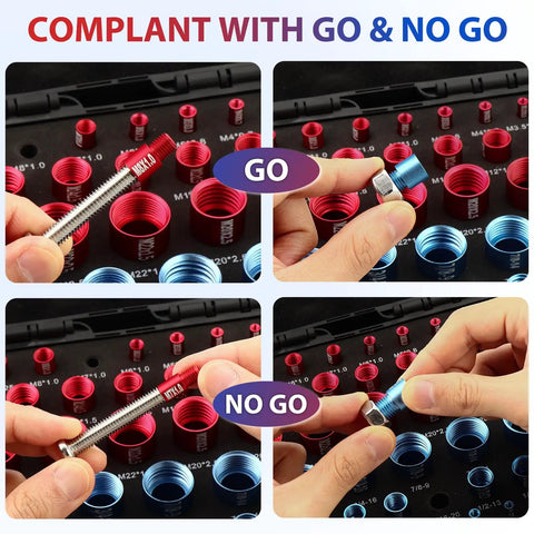 Super Cool 14 Piece Thread Gauge Kit Check Inch And Metric Bolt Nut Sizes Fast With Aluminum Checker Tool For Your Car Or Bike Repair Projects Inside Neat Storage Box, GO NO GO thread test