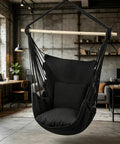 Cozy Hammock Chair With Two Cushions Hanging Rope Swing For Indoor Outdoor Patio Black Boho Macrame With Pocket And Hardware Kit Included Supports Up To 350 Lbs