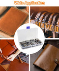 56 Piece Leather Hole Punch Set With Storage Case And Mat Includes Multiple Shapes For Belts Hollow Punch Cutter Tool For Handmade Diy Crafts Durable High Speed Steel Forging For Sharp Clean Cuts, displayed with leather crafts.