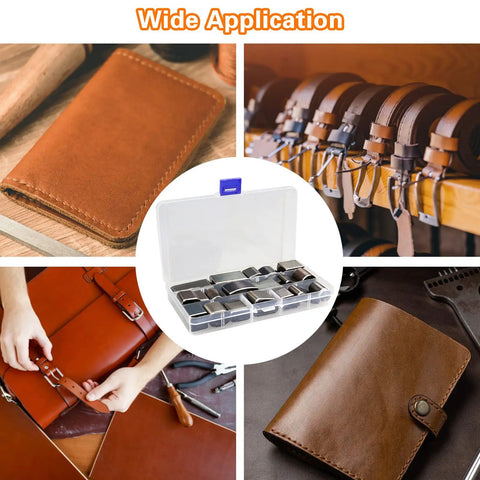 56 Piece Leather Hole Punch Set With Storage Case And Mat Includes Multiple Shapes For Belts Hollow Punch Cutter Tool For Handmade Diy Crafts Durable High Speed Steel Forging For Sharp Clean Cuts, displayed with leather crafts.