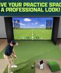 Golfer using 12x6 Ft Golf Simulator Turf Mat 15mm Elite Indoor Golf Mat For Home Setups Premium Commercial Grade Turf for practice