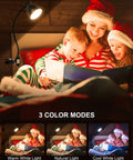 Family reading in bed using Clamp Lamp With 3 Color Modes And 10 Brightness Levels, Auto Off Timer, 10W 38 LED Clip On Reading Light.