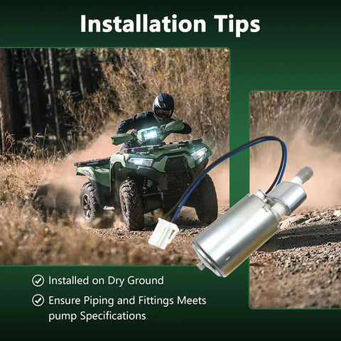 ATV with fuel pump in rugged terrain, highlights Fuel Pump For Kawasaki Brute Force 650 04-05 Prairie 700 04-06 Prairie 650