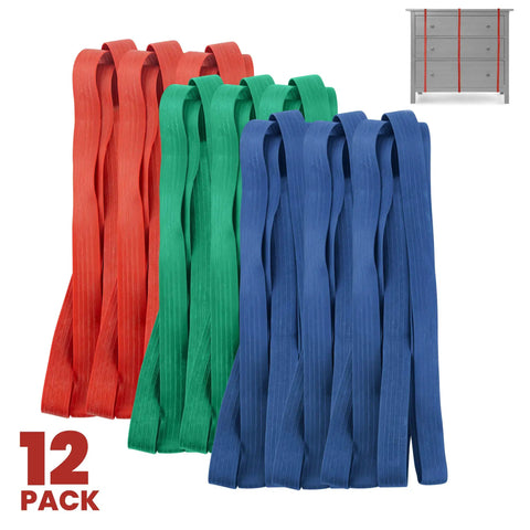 12 Pack Extra Large Moving Rubber Bands For Furniture And Blankets, Tough As Nails Heavy Duty Mover Bands In Red, Green, Blue