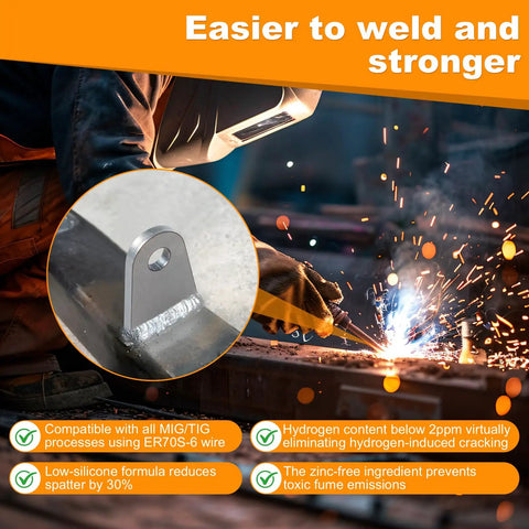 Heavy Duty Weld On Tabs For One Half Inch Holes, Steel Shock Mount Weld Tabs with welder performing welding in factory