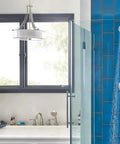 Westchester Shower Trim Kit With Single Handle 14S Brushed Nickel, Includes Full Body Spray, Massaging Spray, Pause Feature, And Balanced Hot Cold Water Control For Easy Shaving And Lathering in modern bathroom setting with vibrant blue tile background