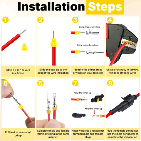 Step-by-step installation guide for 352 Piece Waterproof Car Electrical Connector Kit With 1 Pin 2 Pin 3 Pin 4 Pin Male And Female Terminals