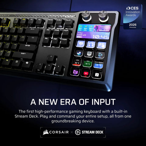 Black Galleon 100 RGB Mechanical Wired Gaming Keyboard With Insane Tactile Feedback And Built In Elgato Stream Deck Integration For A Truly Goated Player One Experience close-up of keys and integrated display.