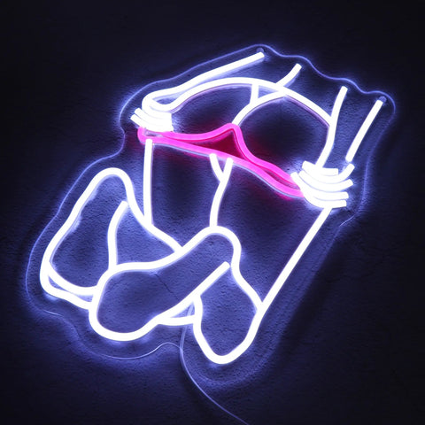 Dimmable Pink Neon Sign For Wall Decor Girls Bedroom LED Light USB Powered Neon Bar Signs For Living Room Party Vibe Man Cave Cute LED Accent Light For Dorm Or Party Space, featuring a unique abstract design in pink and white neon.