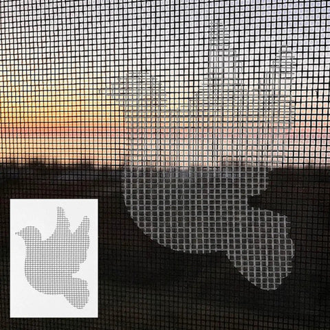 Heavy Duty Screen Patch Repair Kit With Mesh Tape And Adhesive Patch, Tear Resistant Window Screen Restorer, bird pattern patch installed