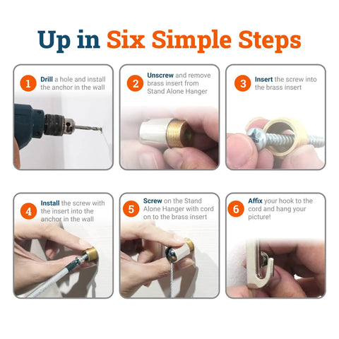 Heavy Duty Steel Cable Picture Hanging Kit With Adjustable Bullet Hooks And Ceiling Mount installation steps guide