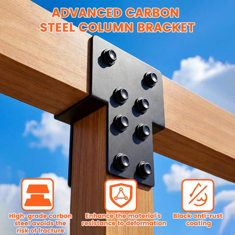 Beefy 4x4 Iron Post Caps Tie Brackets Set, Heavy Duty Galvanized Pergola Connectors For Gazebo And Deck Beams, Fits 3.5x3.5 Posts, Black Weather Resistant Finish, Rust Proof, Ideal For Outdoor Pergolas Gazebos And Deck Beams