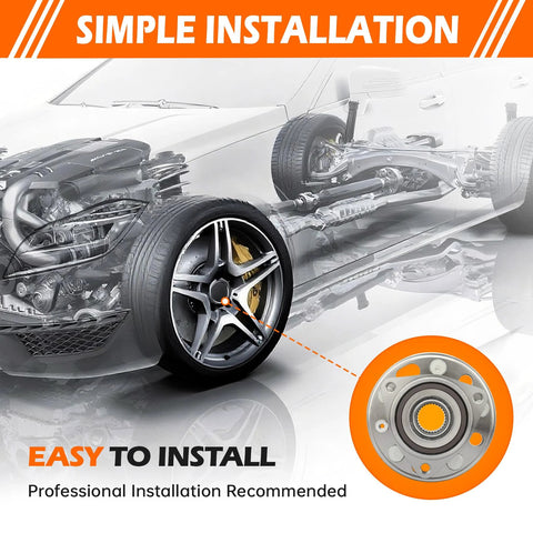 Illustration of front and rear wheel hub bearing assembly with ABS, 5 lug direct fit for Chevy Equinox Impala Malibu