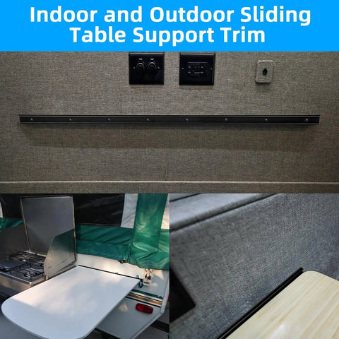 Heavy Duty Aluminum RV Table Wall Mount Bracket For Camper Slide Out Support Trim on interior wall with sliding track.