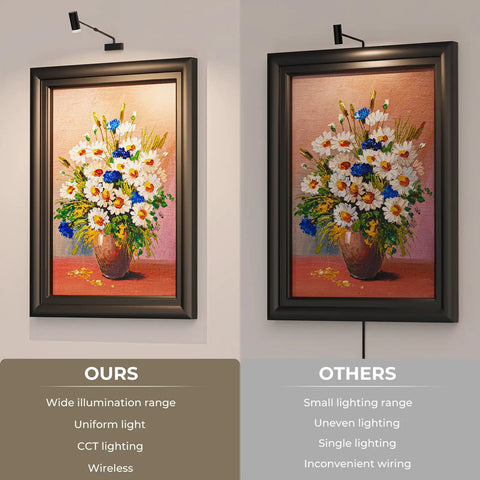 Comparison of Battery Operated Picture Light With Telescoping Arm, Adjustable 7.8 To 13.8 Inches, Silver Finish, highlighting features