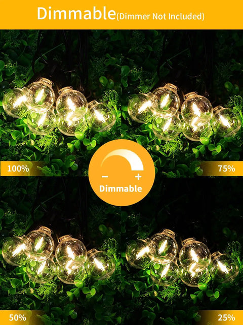 Outdoor String Lights 200 Ft Waterproof Shatterproof Globe Bulbs 104 LED Easy Install Connectable End To End Dimmable Warm White 2700K.