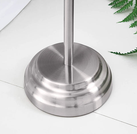 Base of a Freestanding Toilet Paper Holder Stand With Weighted Base In Brushed Chrome Easy Assembly With Included Tools Tip Resistant Design