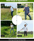 People using 27 Inch Scythe For Grass Cutting With Sharpening Stone Heavy Duty Steel Blade And 62 Inch Adjustable Handle in field, farm, yard, garden
