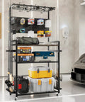 Garage Fishing Gear Rack With Four Tier Design And Top Reel Holder Holds Up To Six Spinning Reels Metal Top Basket For Fly Reels