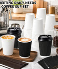 50 Pack 12 Oz Disposable Coffee Cups With Lids And Straws Insulated To Go Paper Cups With Detachable Corrugated Sleeves Black